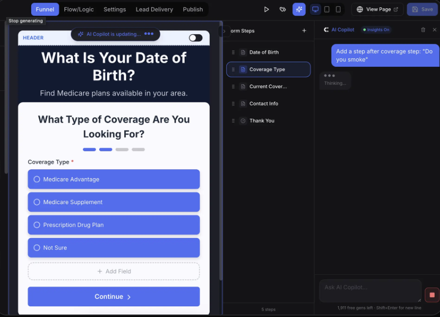 Copilot editing a funnel