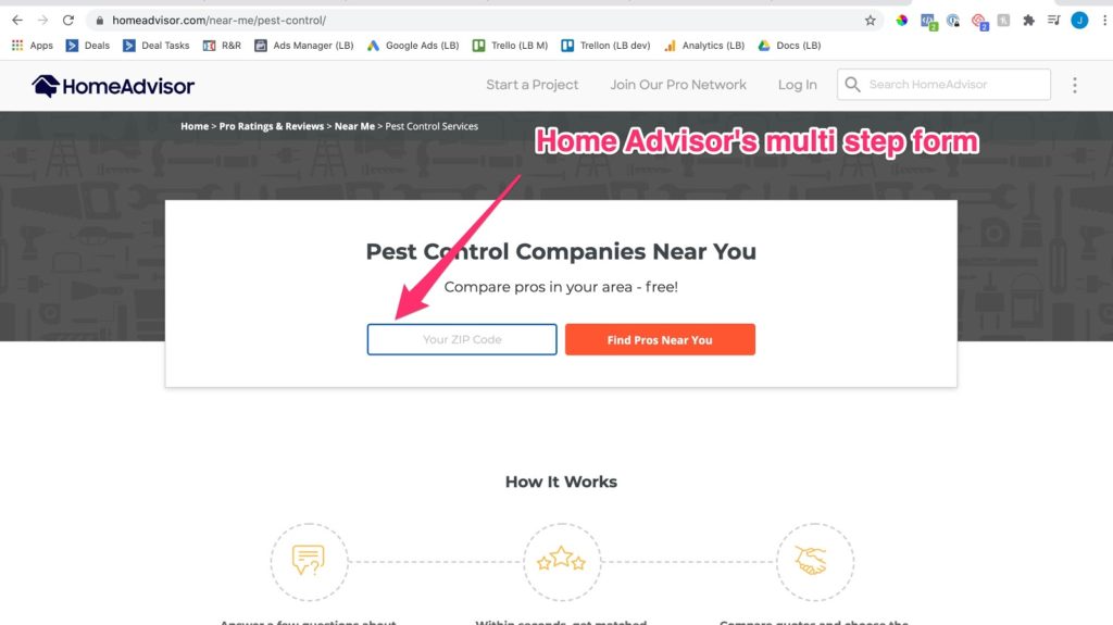 Homeadvisor landing page form