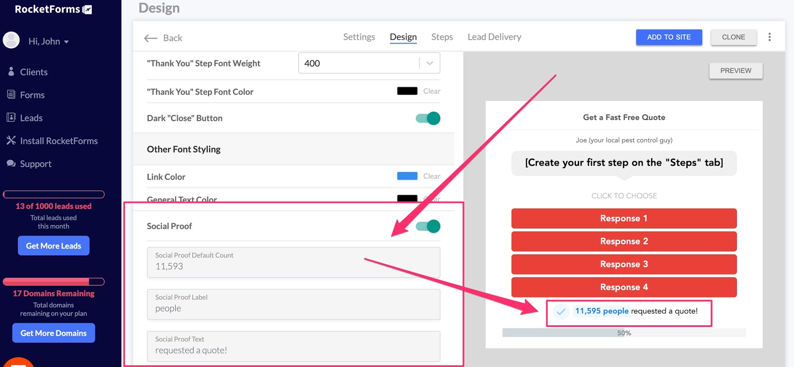 dashboard social proof