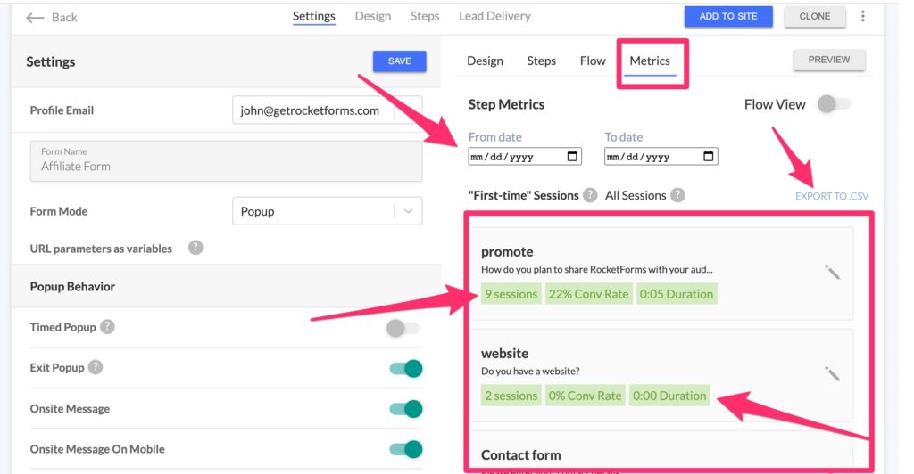 list of metrics