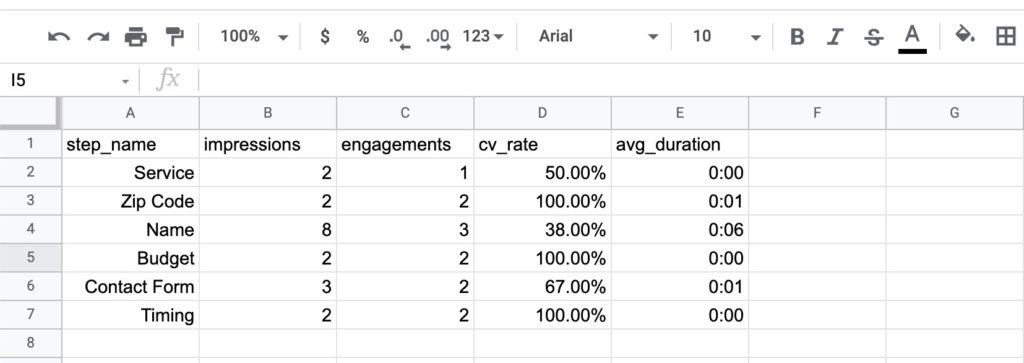 step metrics csv