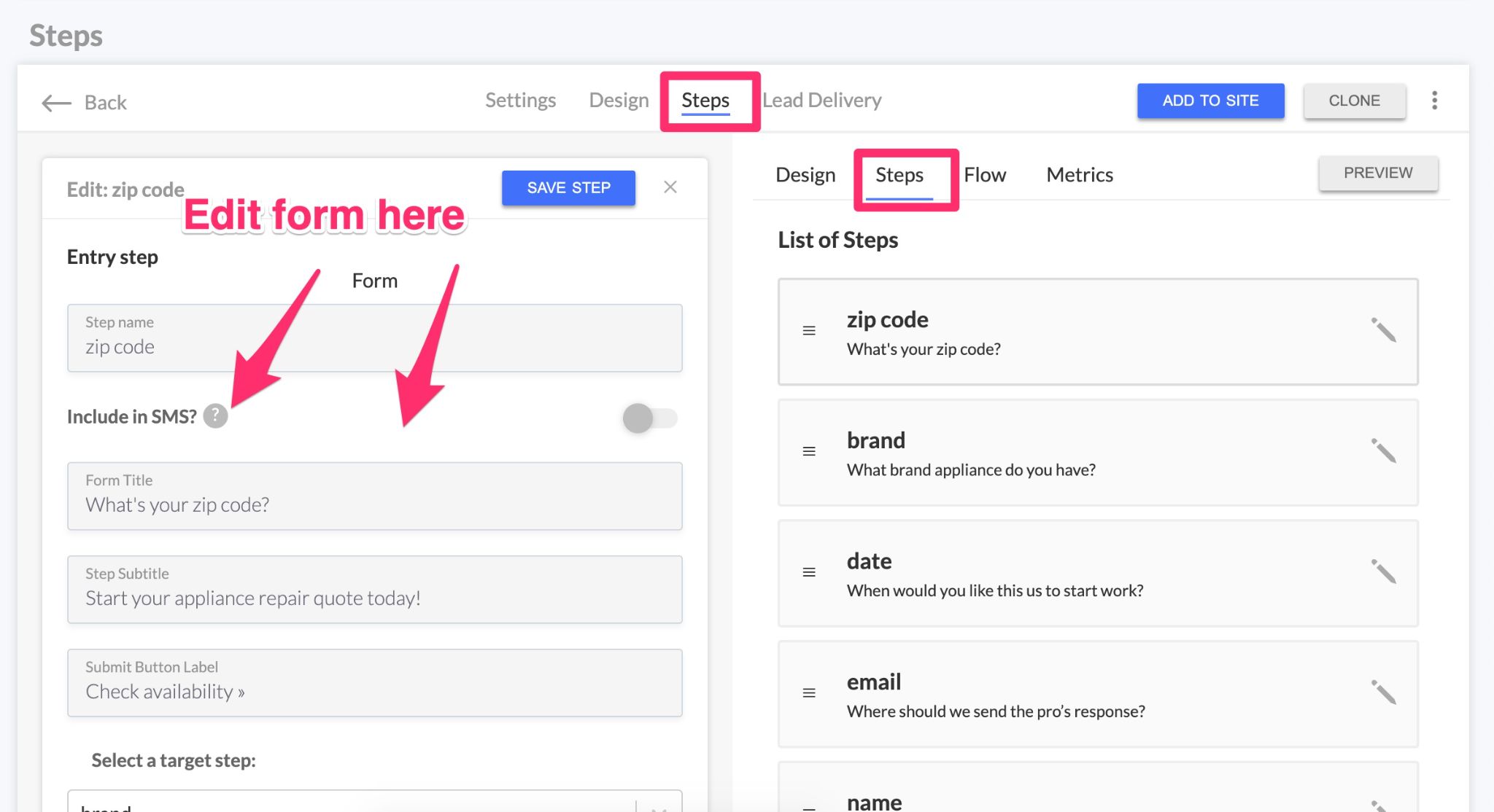 customize the form's questions