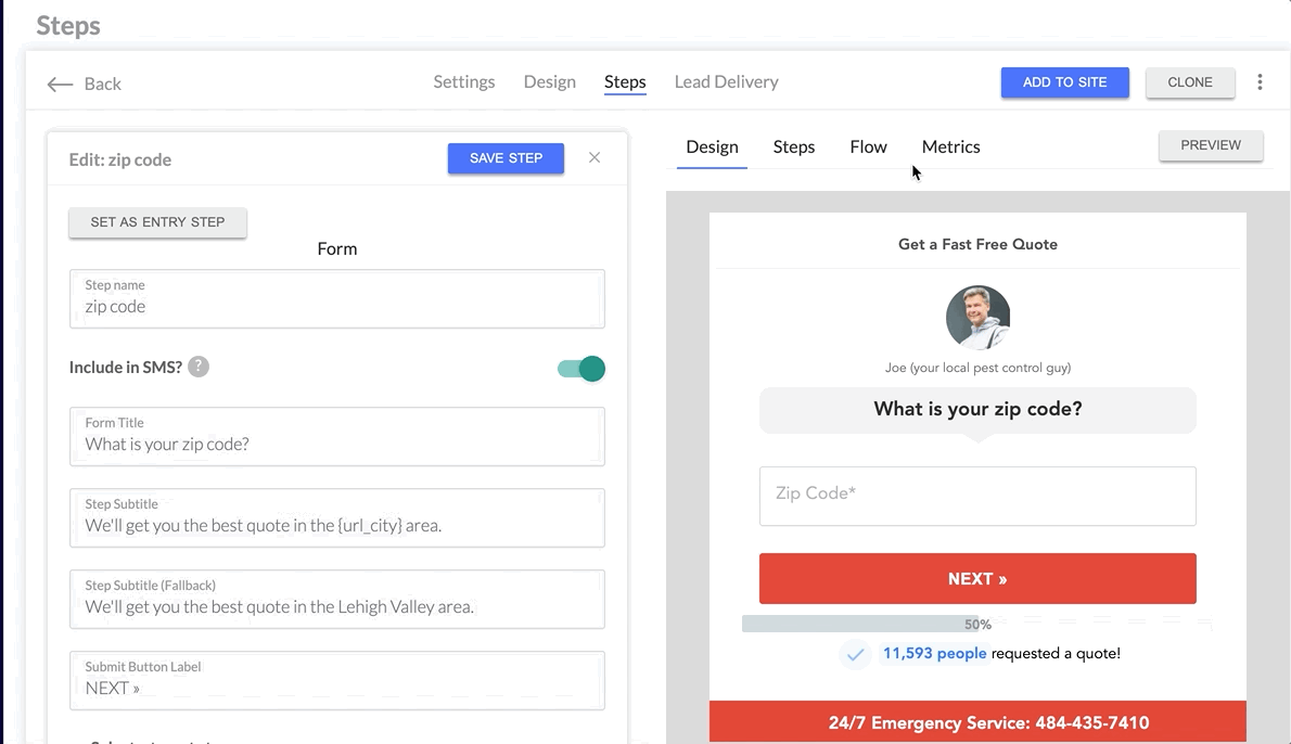 see step metrics of form