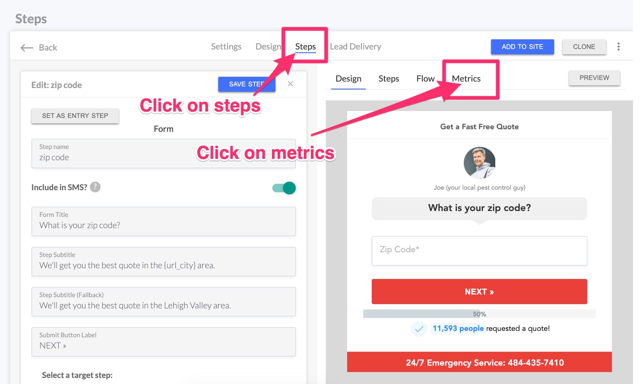 view step based metrics in rocketforms