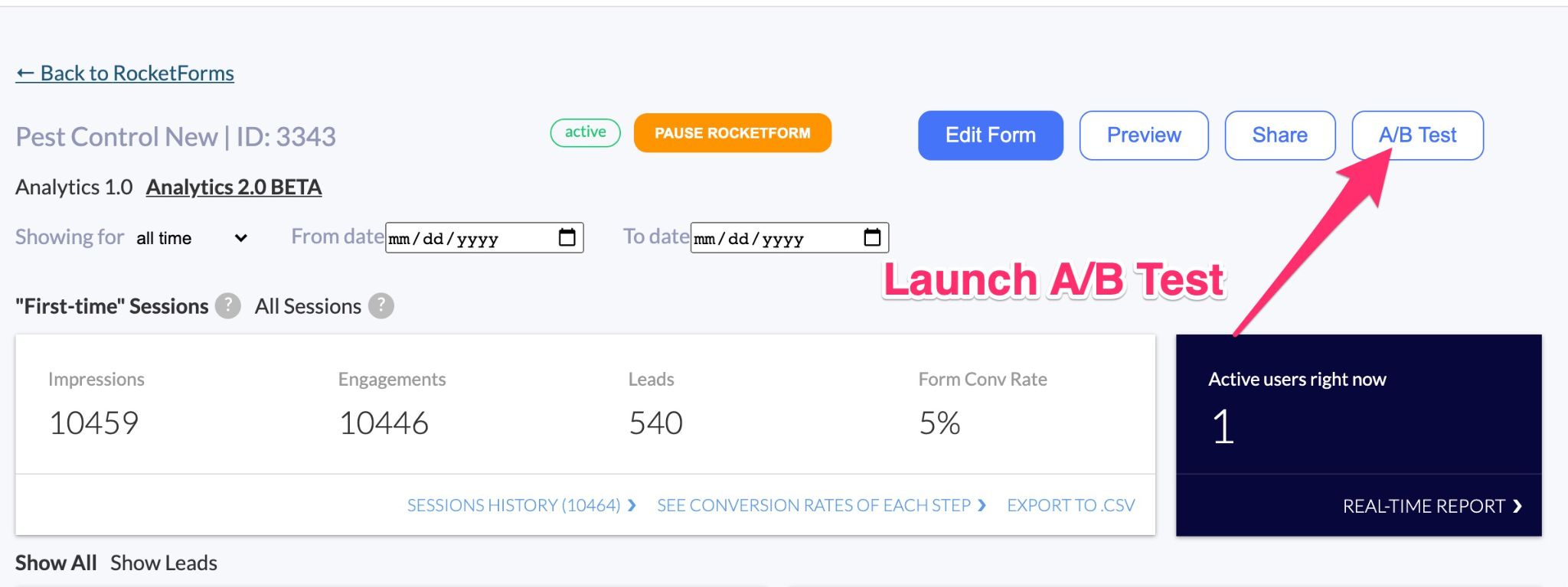 launch form a/b test