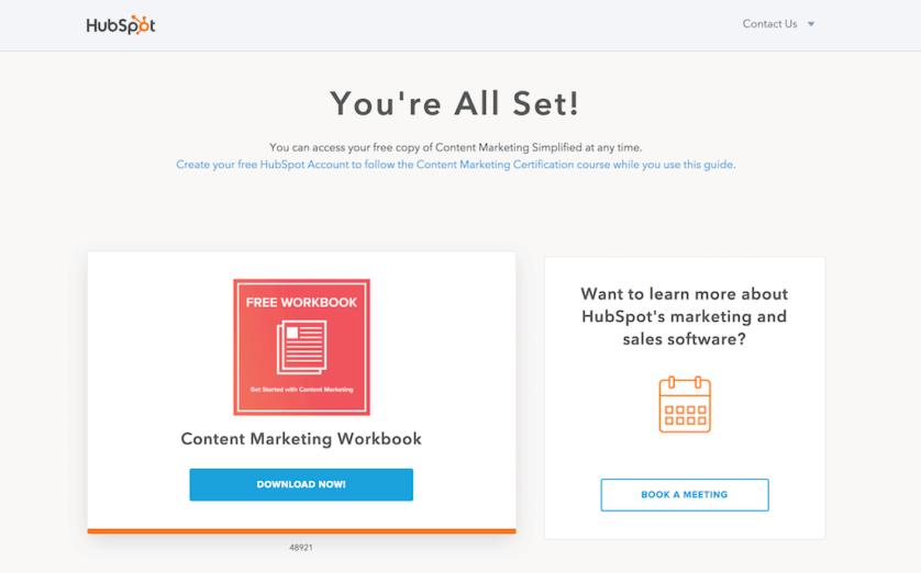Hubspot thank you page