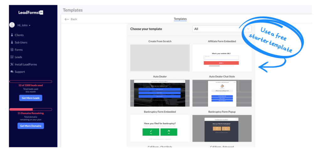 wordpress multi step form start with a template