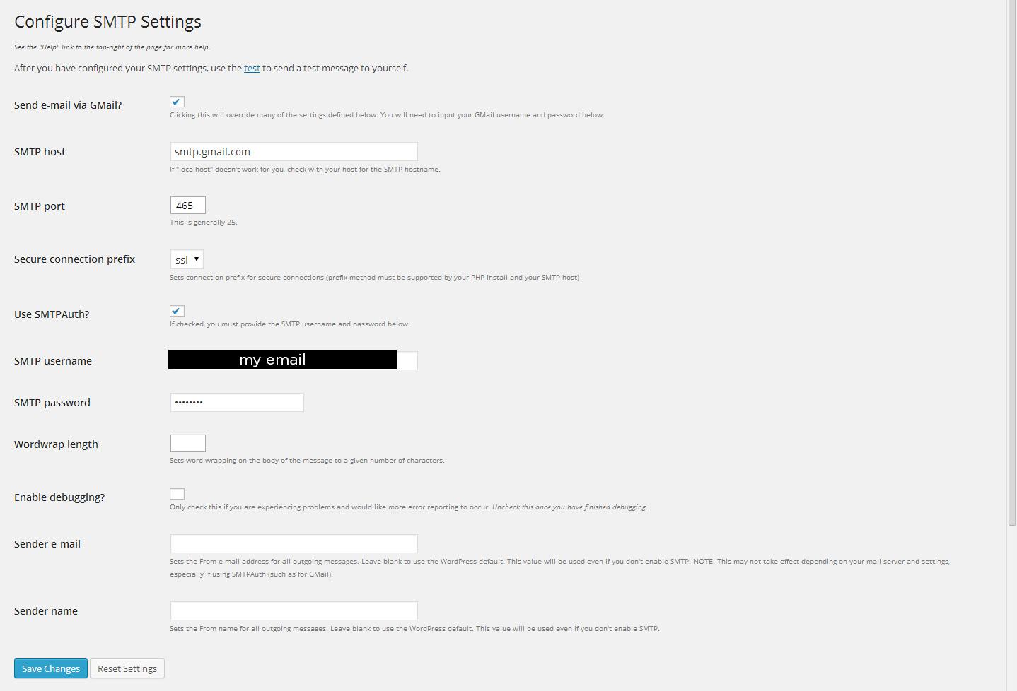 configure smtp settings