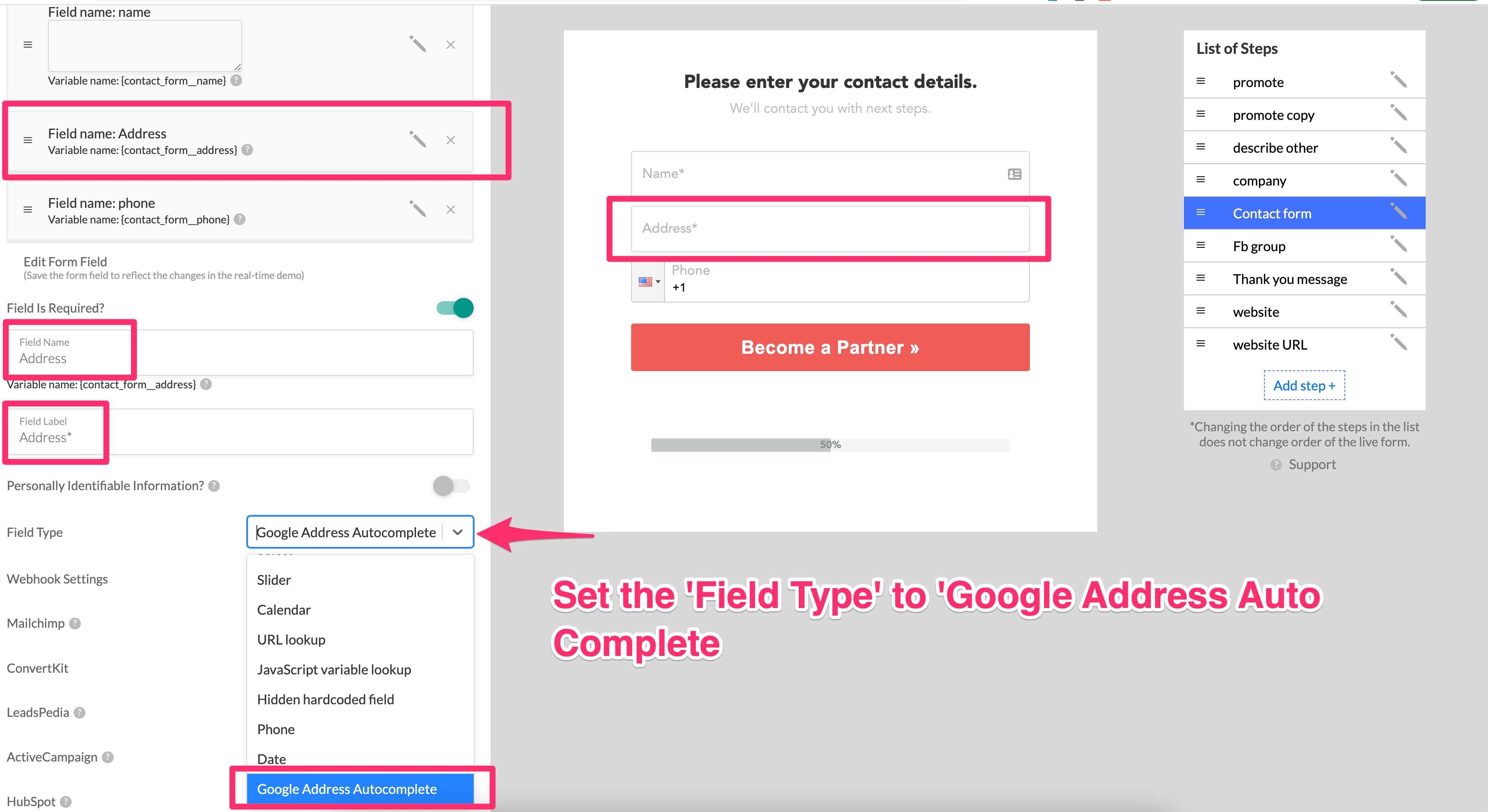 set field type