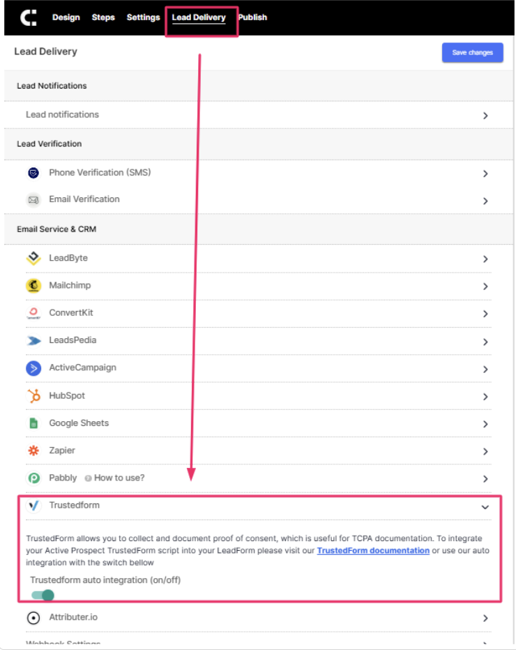 enable trustedform in LeadCapture.io