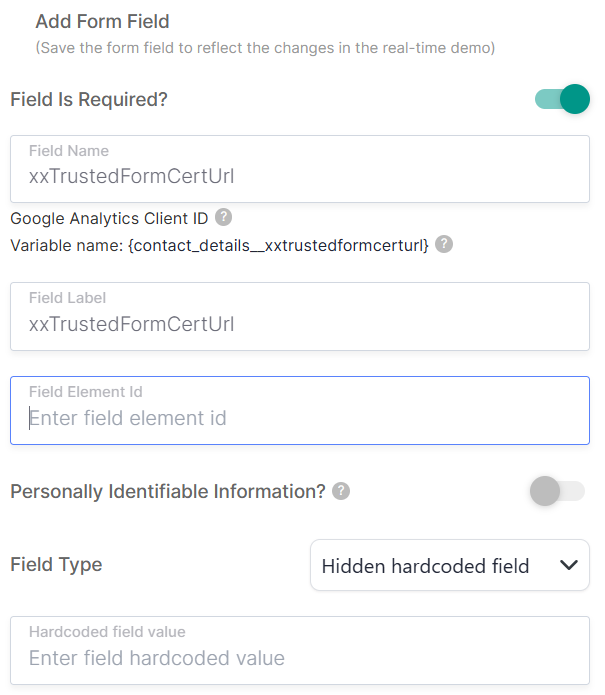 Add TrustedForm value to hidden field