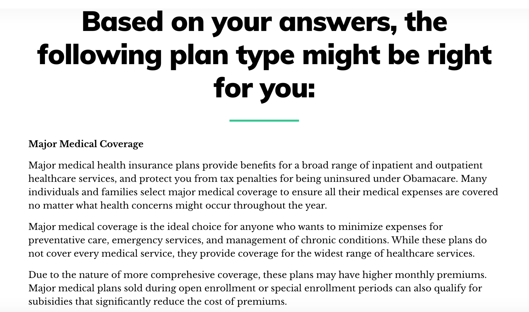 ehealth insurnce based on answers