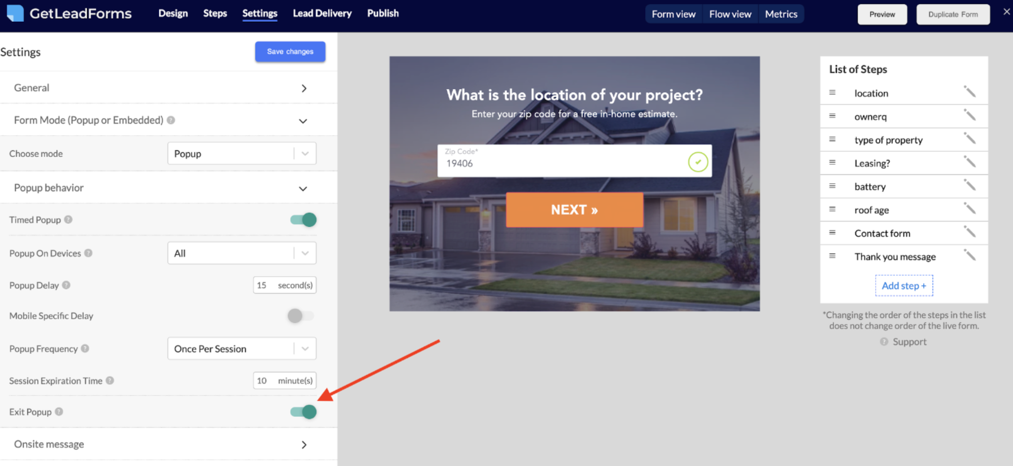 Enable multi step form inside of GetLeadForms