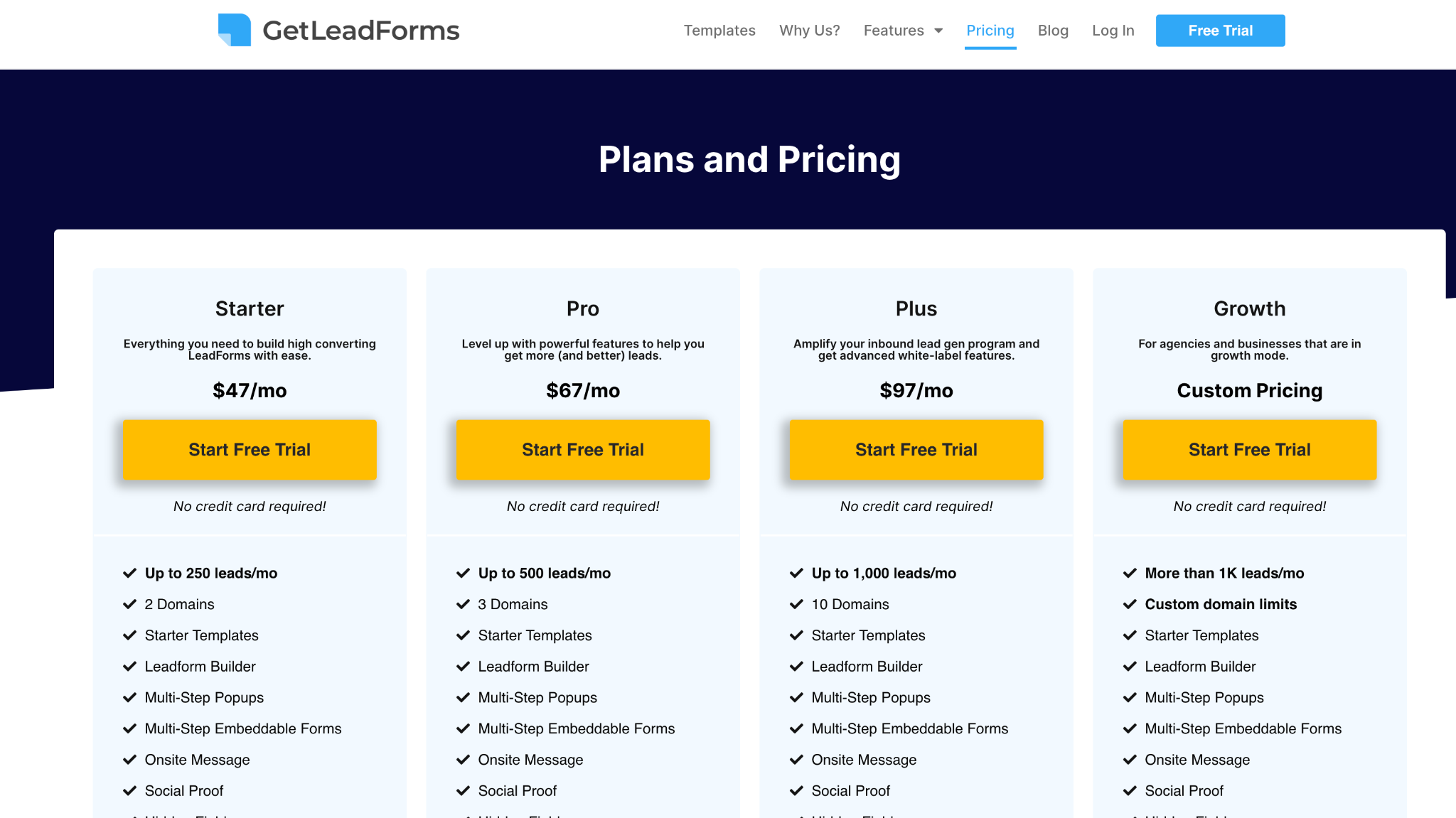 GetLeadForms pricing