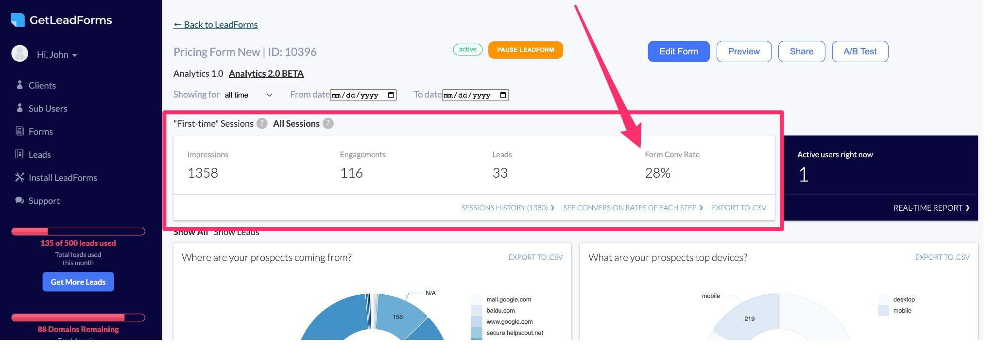 GeLeadForms form conv rates