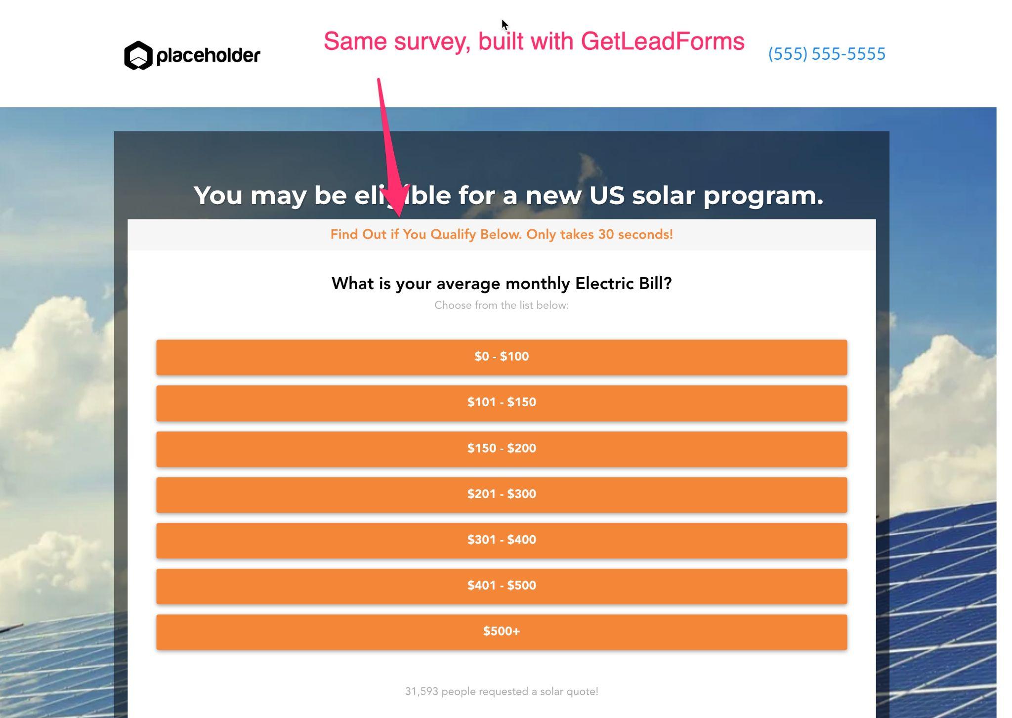 survey for go high level built with GetLeadForms