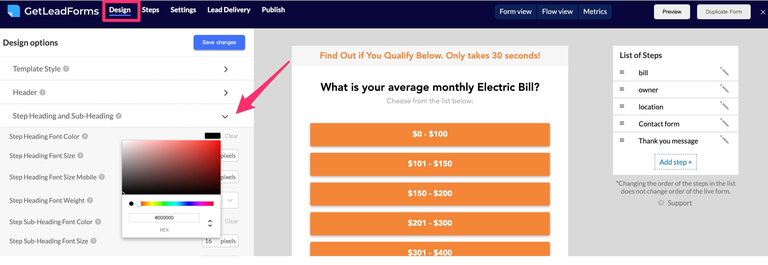 design your lead form