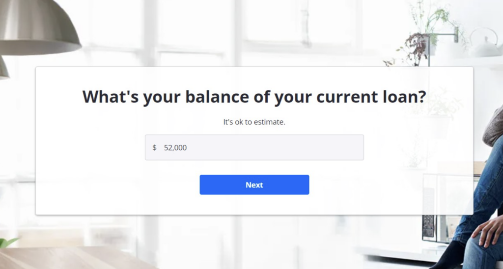 zillow mulit step form asking for loan balance