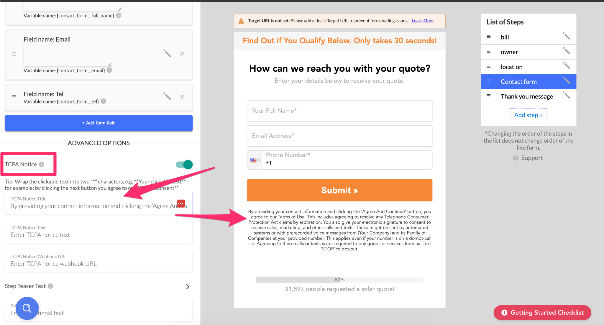 Adding TCPA opt-in text to a Lead Form within GetLeadForms