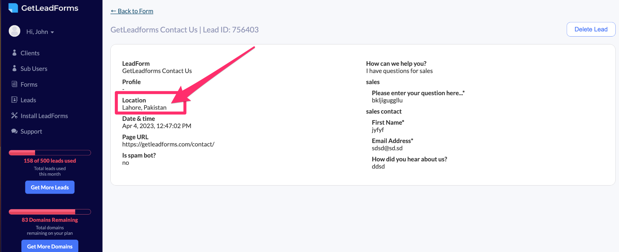 tracking the location of my leads