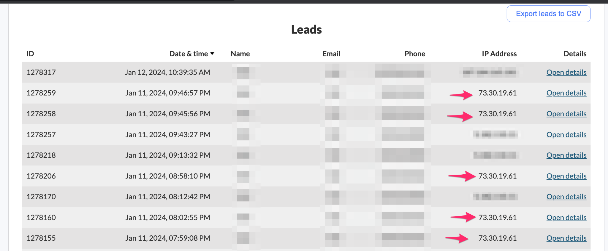 tracking IP address of leads