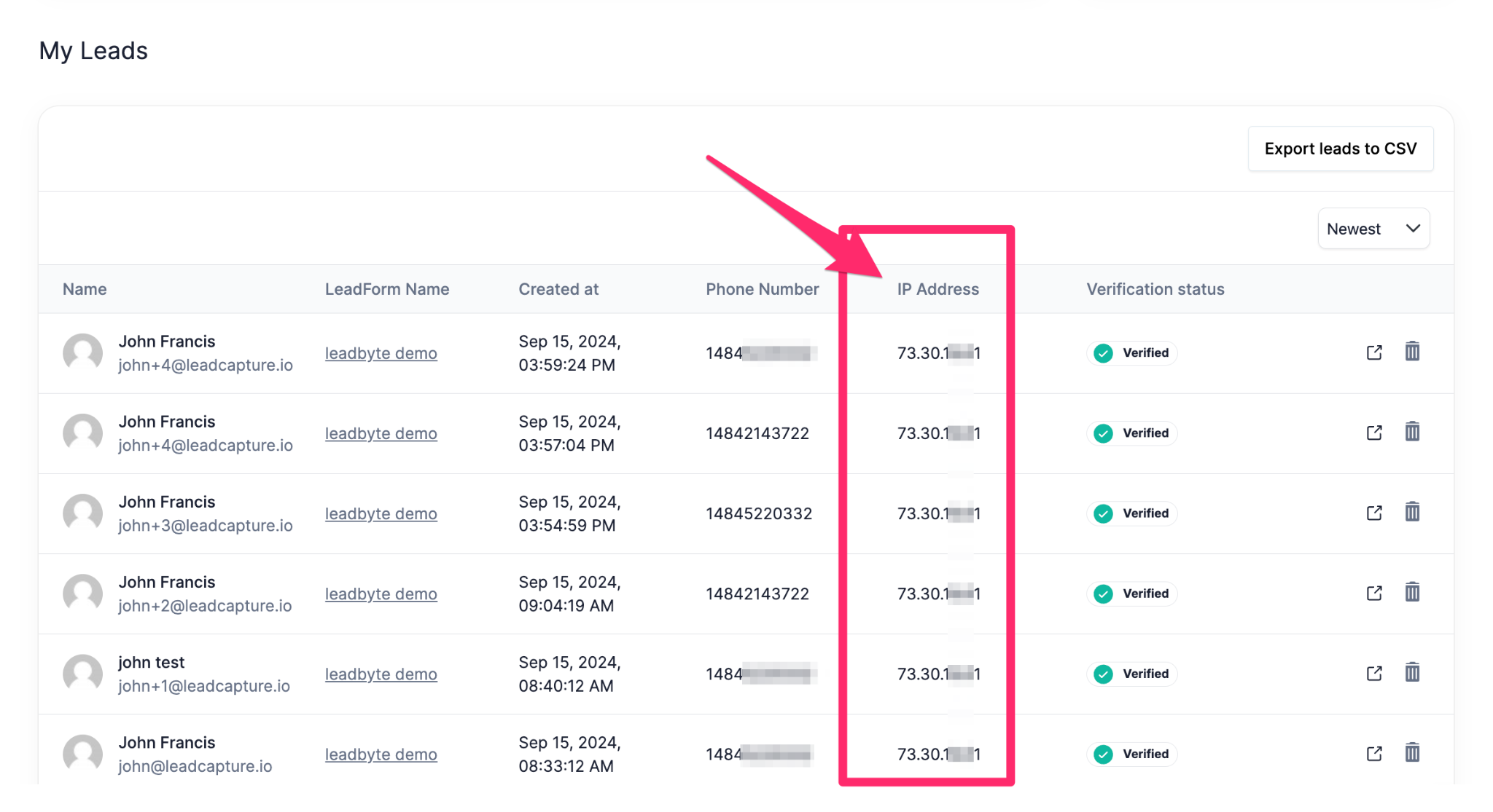 capturing and checking ip address in leadcapture.io