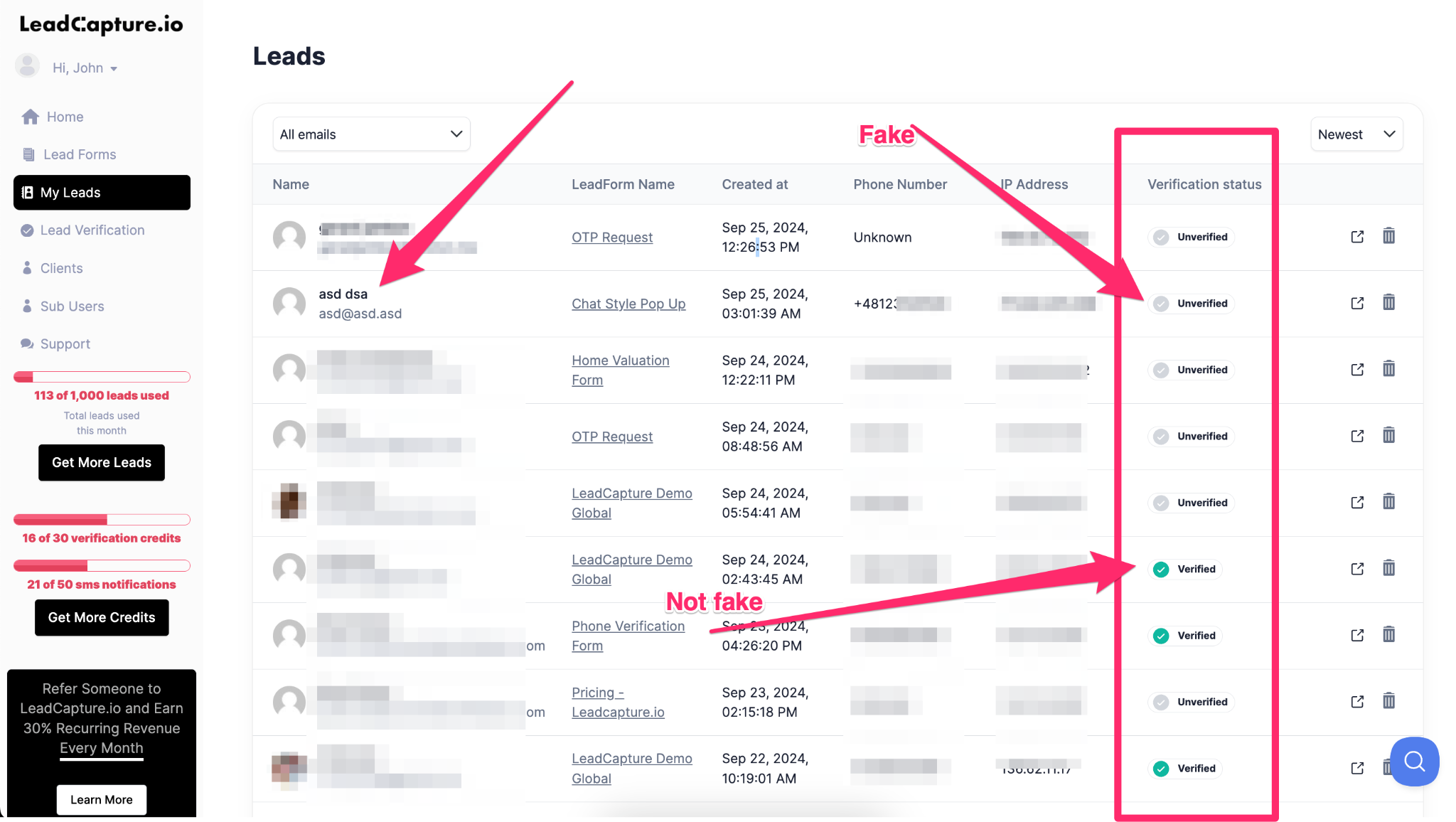 lead list in leadcaoture io