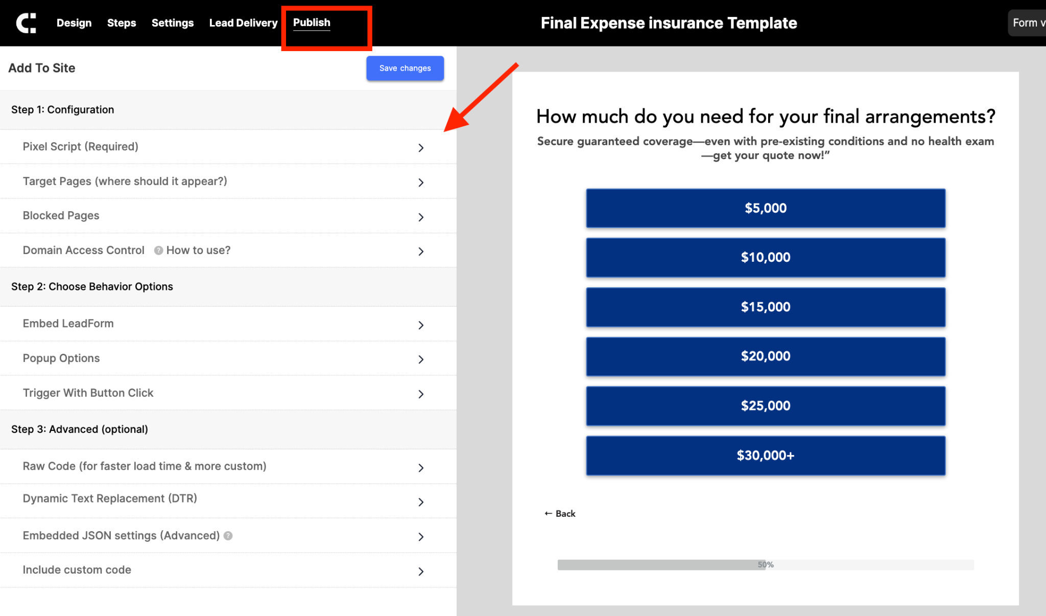 embedding a leadcapture.io form into site 