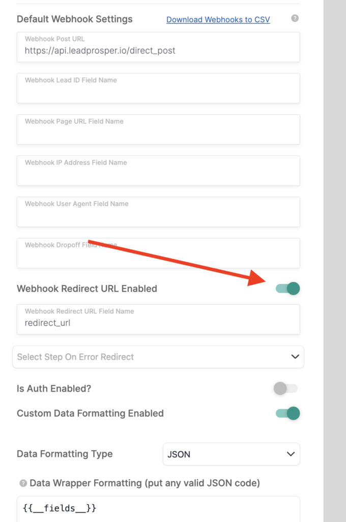 webhook setting disqualified step
