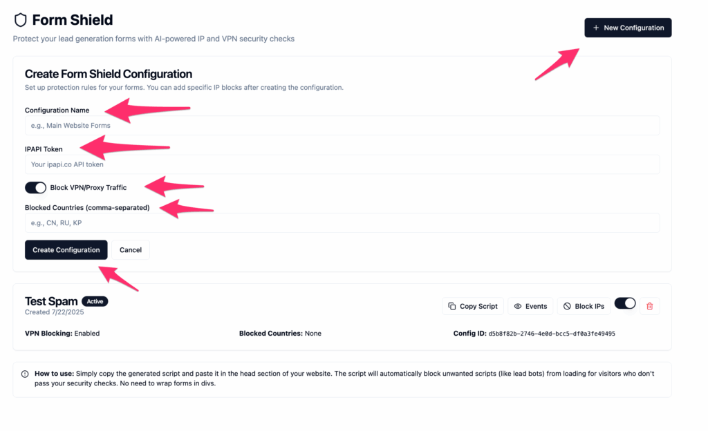create configuration