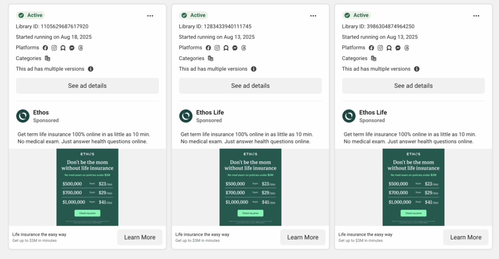 Ethos facebook ads
